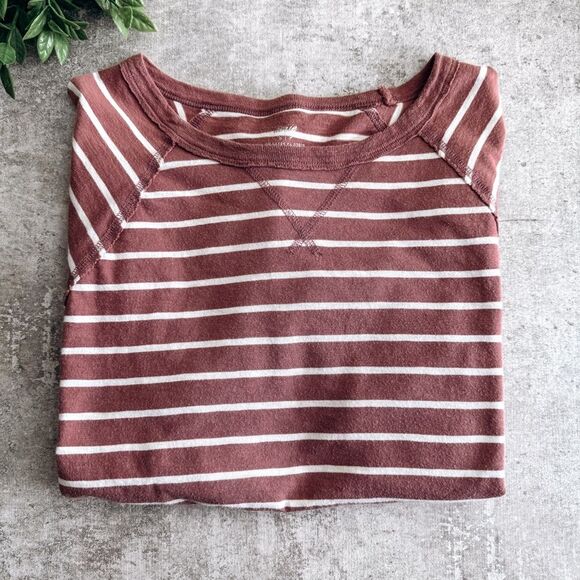 American Eagle Orange and White Stripe Long Sleeve Shirt Size Small - Picture 1 of 5